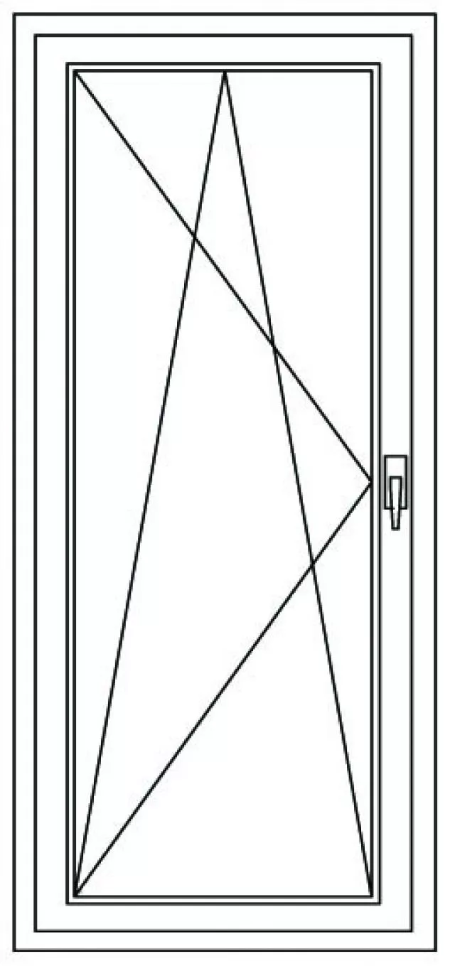 Balkonové dveře 98x198cm, bílé, otevíravé a sklopné, levé - technický nákres