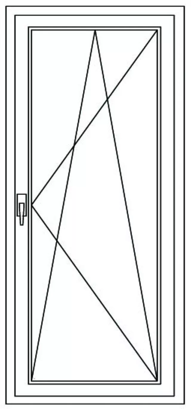 Balkonové dveře 100x220cm, bílé, otevíravé a sklopné, pravé - technický nákres