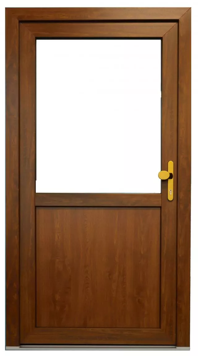 Vchodové plastové dveře pravé, bílá/zlatý dub, 3 bodová bezpečnostní rozvora