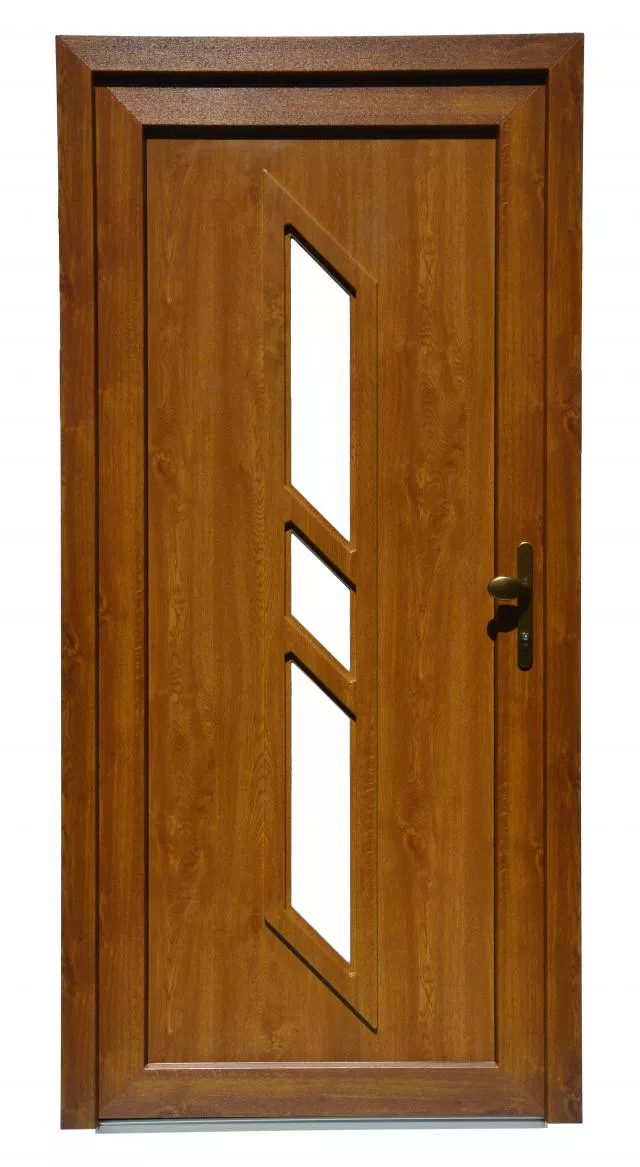 Plastové vchodové dveře Levé, zlatý dub, 3 bodová bezpečnostní rozvora