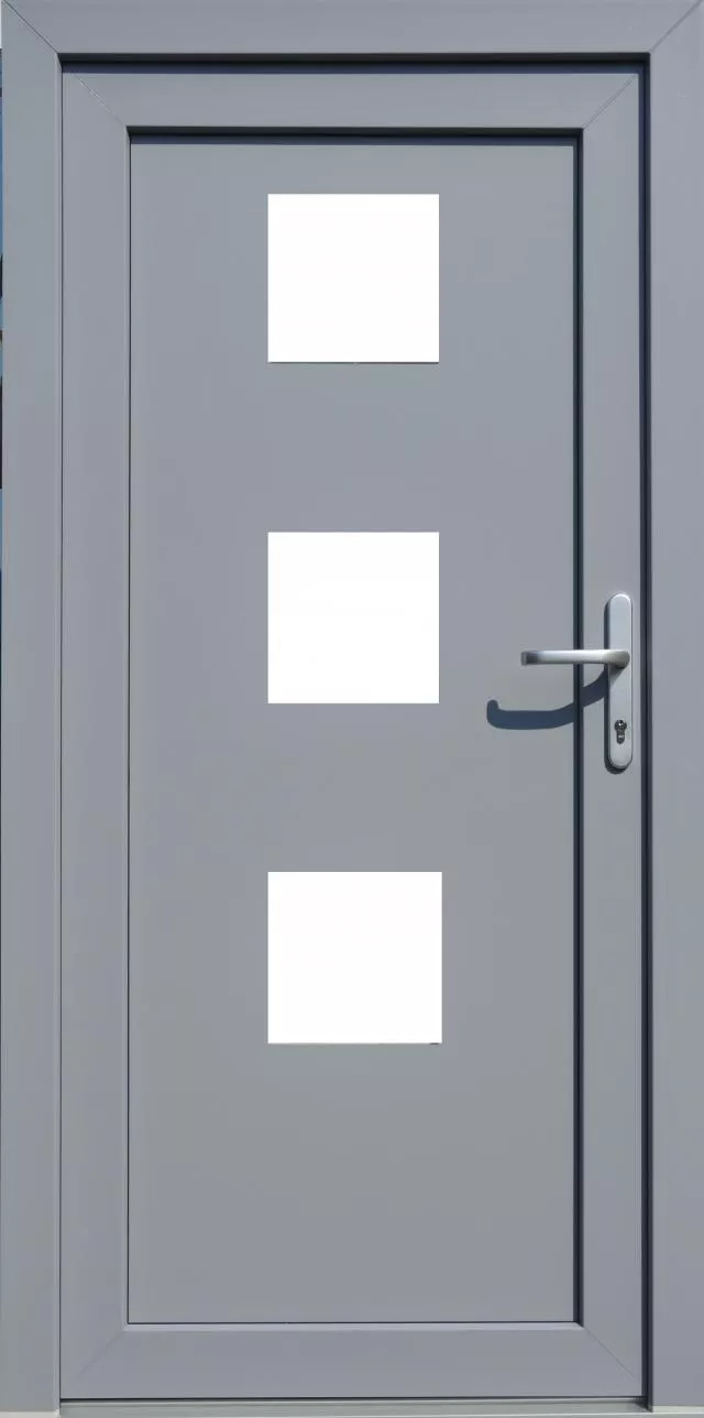 Plastové vchodové dveře pravé, barva šedá, 3 bodová bezpečnostní rozvora