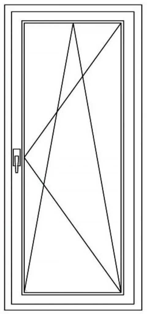 Balkonové dveře 117x205 cm, bílé, otevíravé a sklopné, pravé - technický nákres
